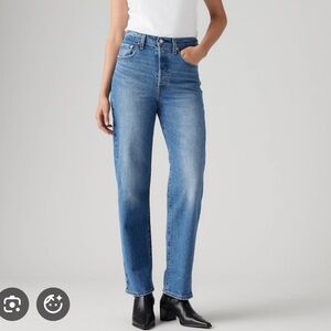 Levi's Ribcage Straight leg sz 26 Blue Denim Jeans button fly high waist